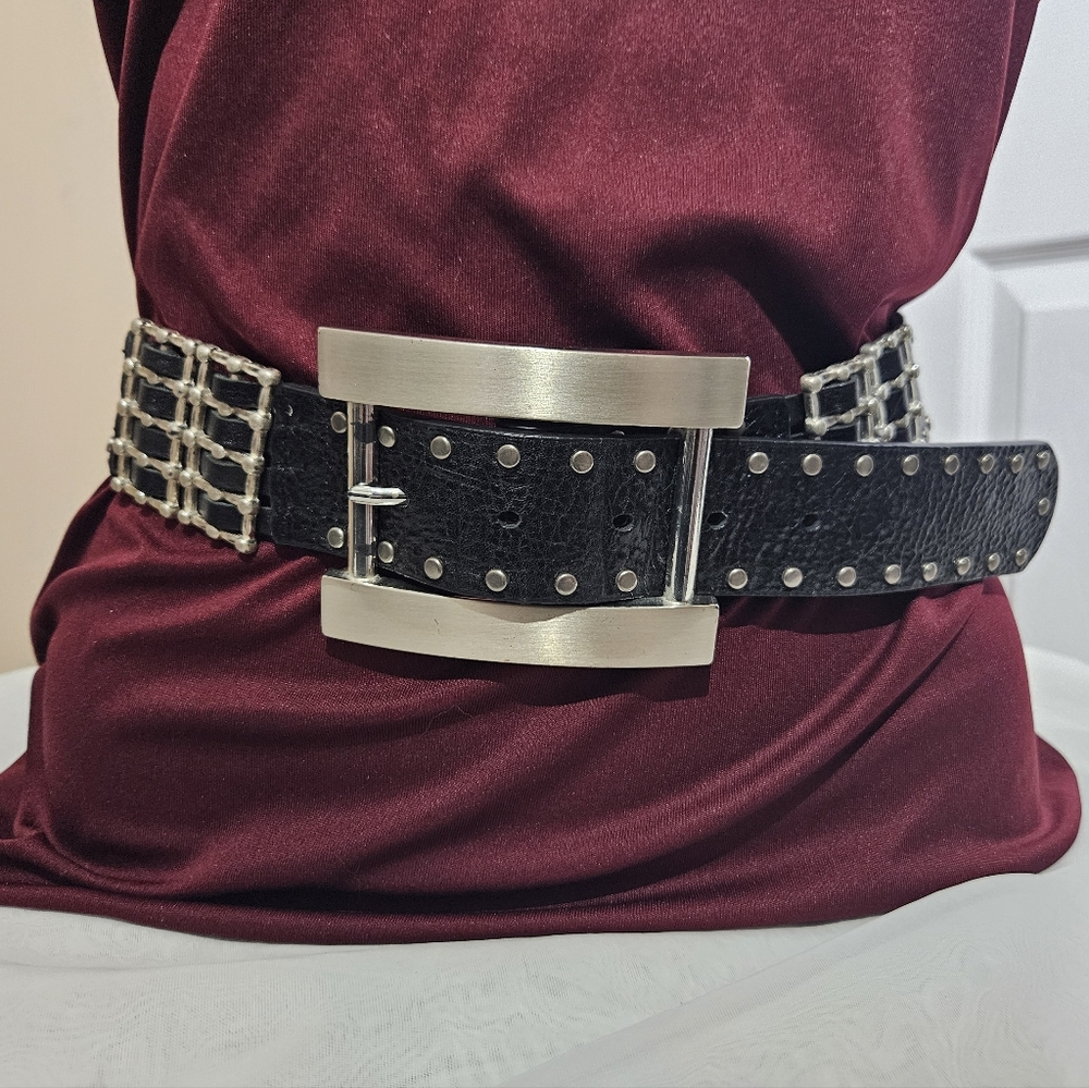 LEATHEROCK Belt | Genuine Leather Black Large Silver Buckle Size XL 38